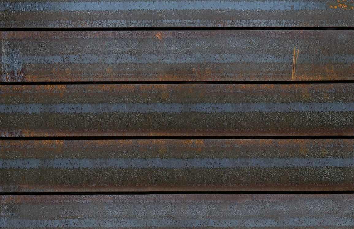 Rustic Industrial Metal Effect Wallpaper with Blue and Brown Tones