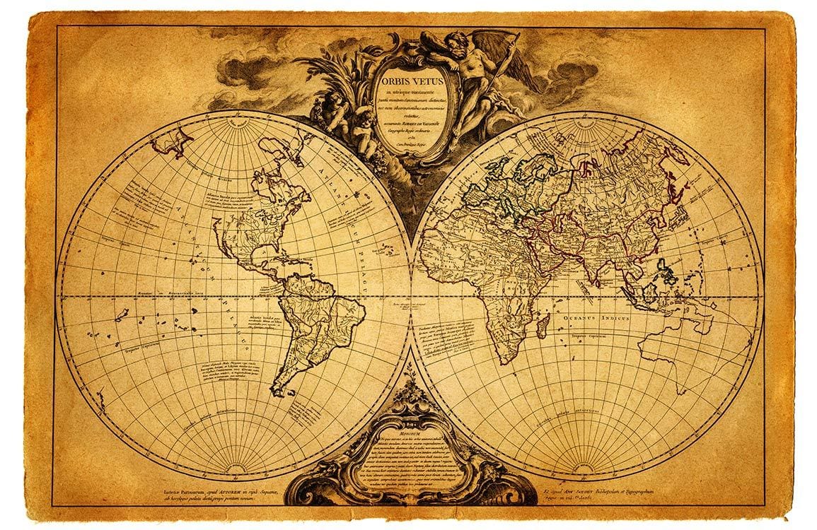 Vintage World Map Mural Wallpaper - Antique Sepia Global Adventure Design