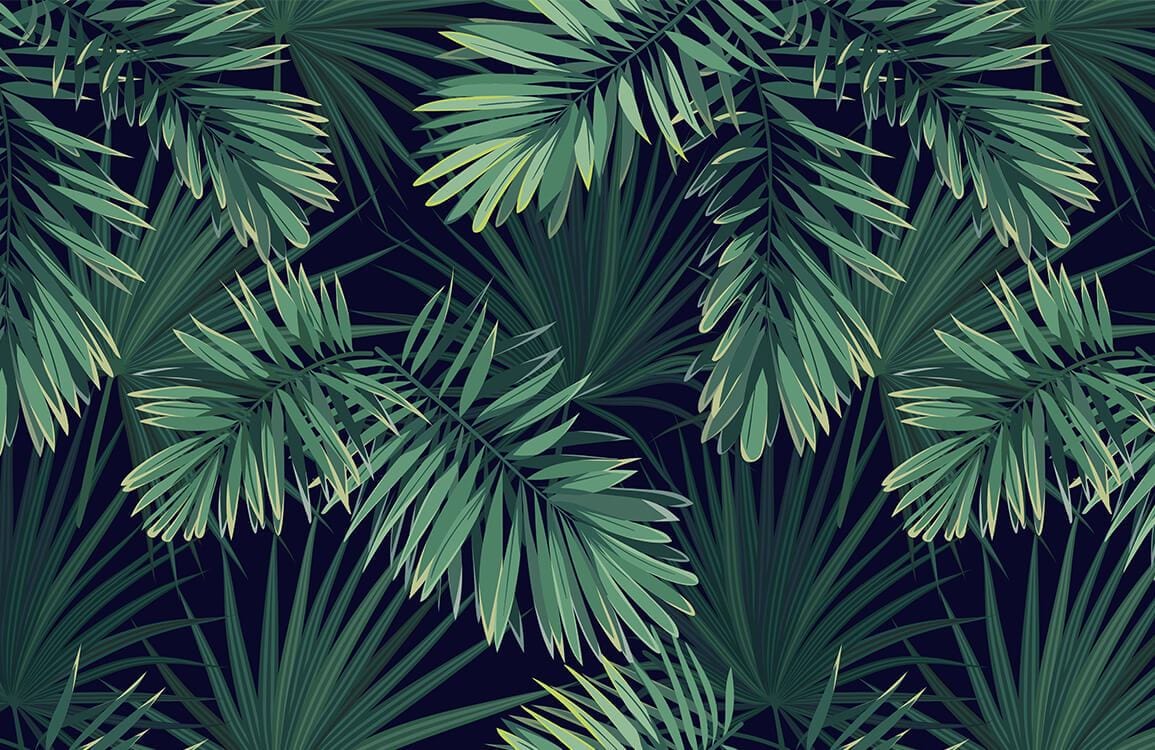 Tropical Green Palm Leaves Pattern Wallpaper for Exotic Interior Design Elegance