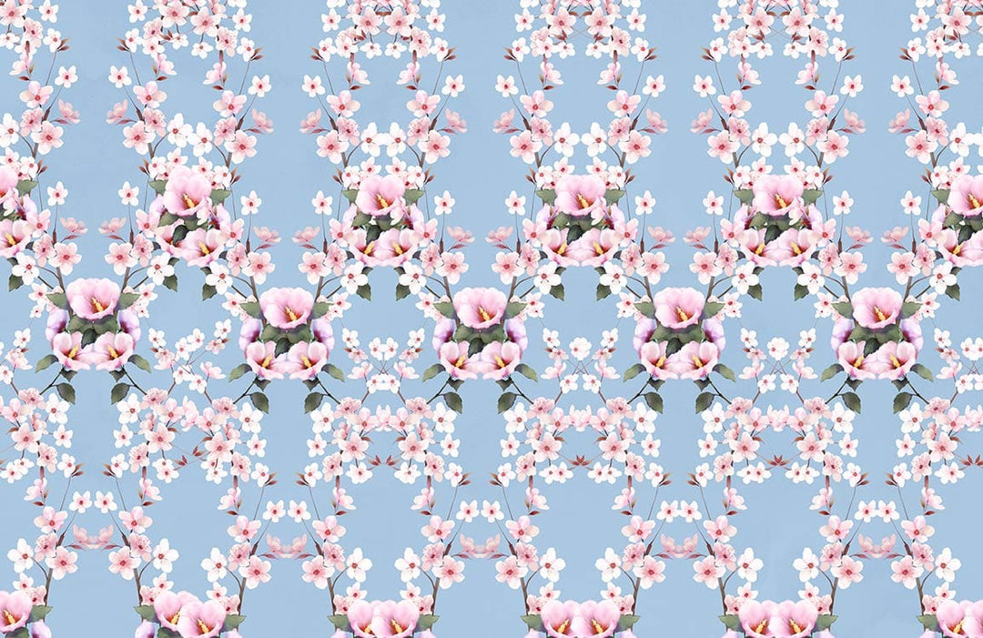 Elegant Pastel Blue Floral Blossom Pattern Wallpaper for Stylish Interiors
