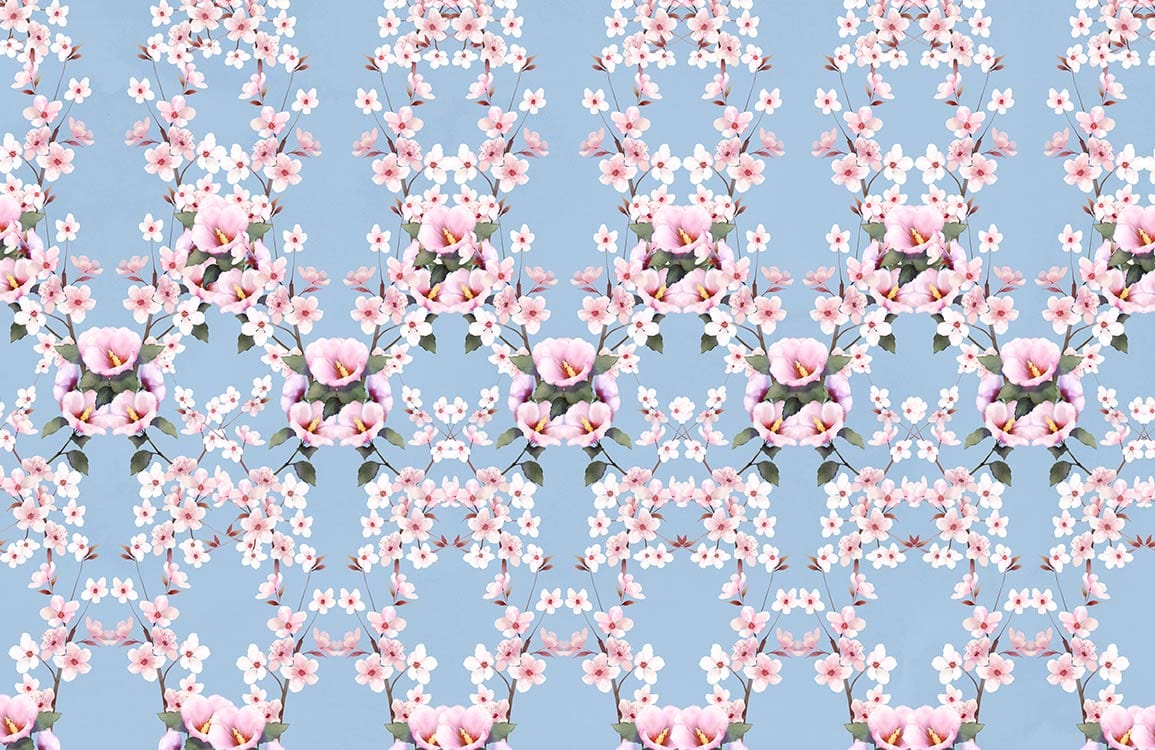Elegant Pastel Blue Floral Blossom Pattern Wallpaper for Stylish Interiors