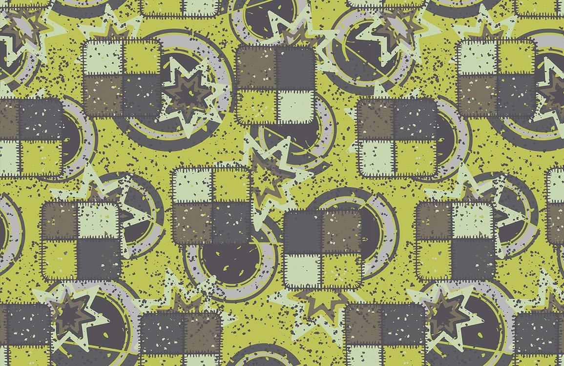Contemporary Abstract Geometric Patchwork Wallpaper in Olive Green and Charcoal.
