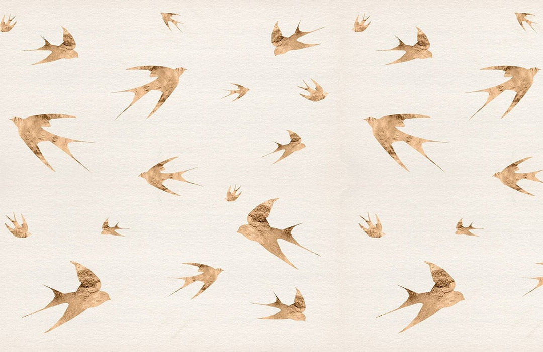 Vintage Swallow Flight Pattern Wallpaper - Rustic Beige Bird Design Decor
