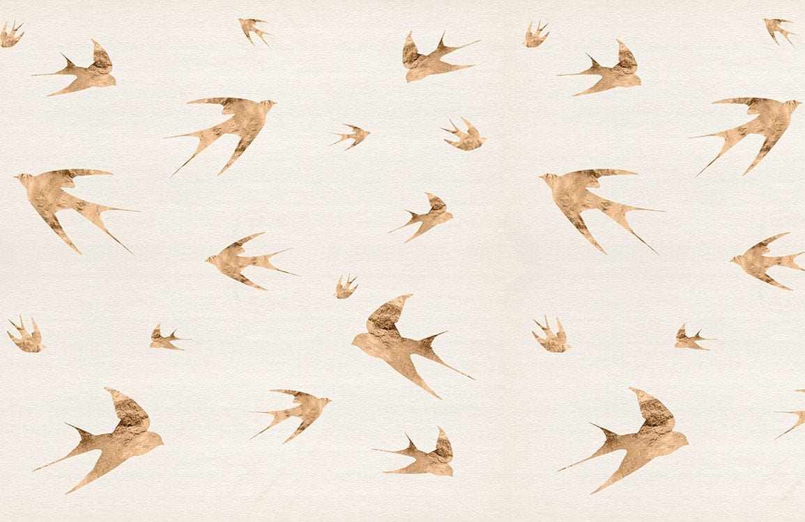 Vintage Swallow Flight Pattern Wallpaper - Rustic Beige Bird Design Decor