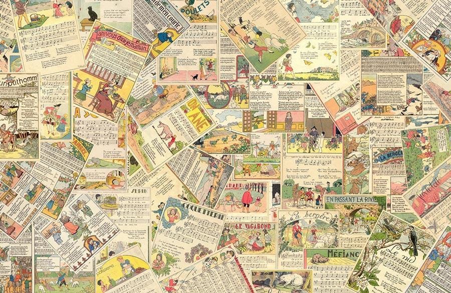 Vintage Comic Print Wallpaper: Retro Style Collage in Multicolour Design