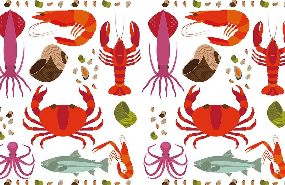 Colourful Marine Life Pattern Wallpaper - Nautical Seafood Style Décor
