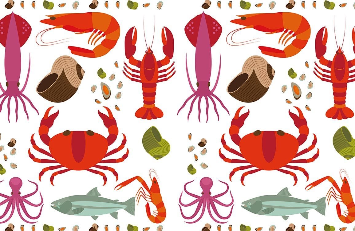 Colourful Marine Life Pattern Wallpaper - Nautical Seafood Style Décor