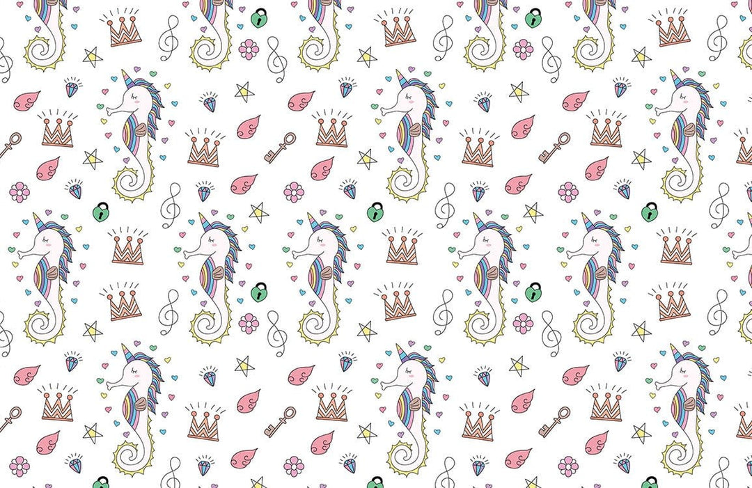 Whimsical Seahorse Crown Pattern Wallpaper - Colourful Nautical Fantasy Design Decor