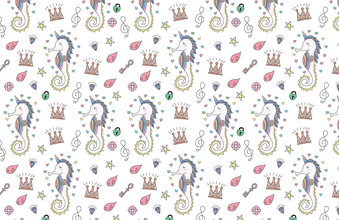 Whimsical Seahorse Crown Pattern Wallpaper - Colourful Nautical Fantasy Design Decor