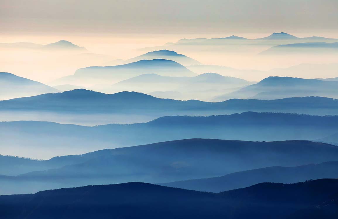 Misty Blue Mountain Landscape Mural Wallpaper - Tranquil Nature Design