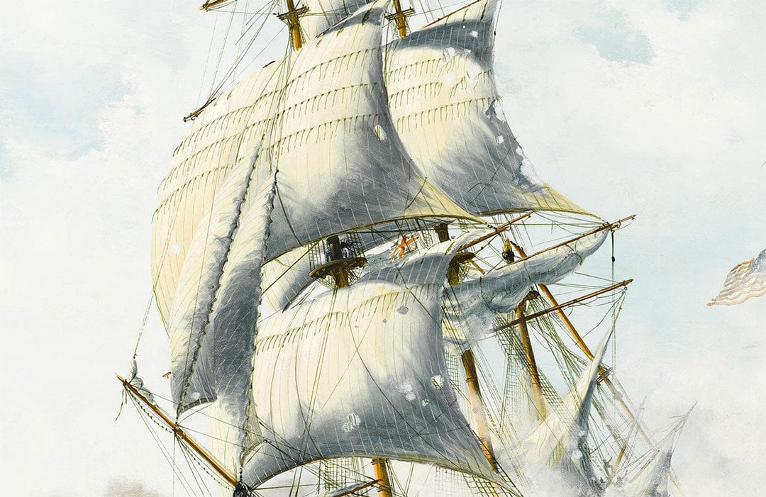 Vintage Nautical Ship Mural Wallpaper in Soft White and Blue Tones