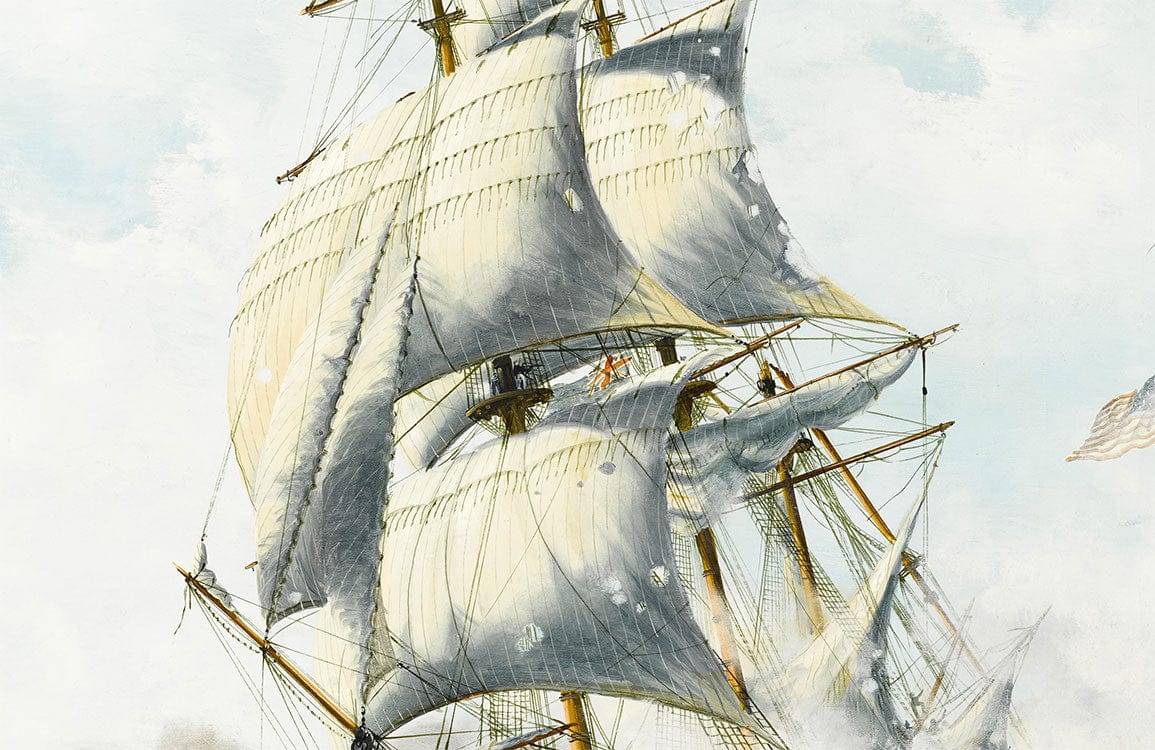 Vintage Nautical Ship Mural Wallpaper in Soft White and Blue Tones