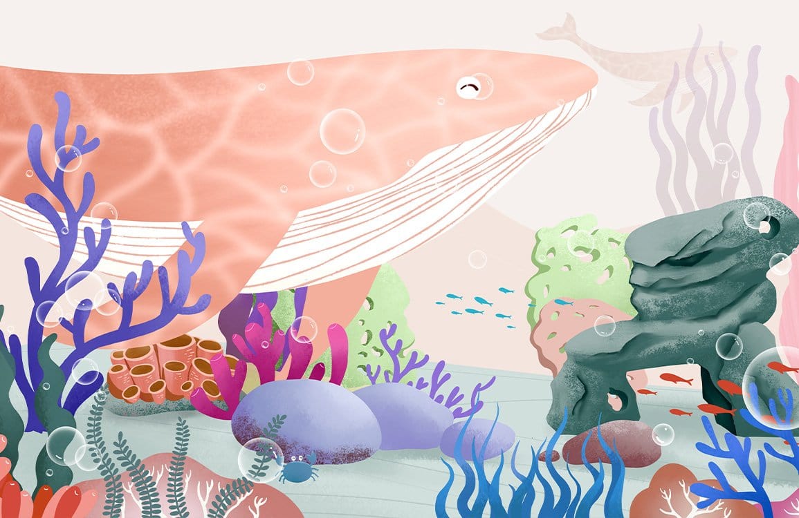 Vibrant Underwater Wonderland Mural Wallpaper with Coral and Whale Design