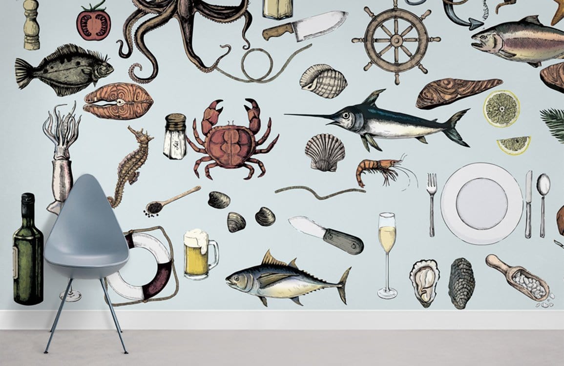 Fish and Drinks Ocean Wallpaper Mural Room
