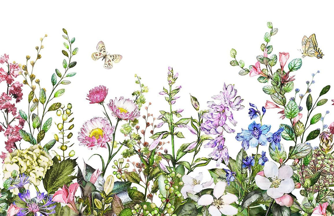 Botanical Bliss Floral Mural Wallpaper with Colourful Garden Design in Pastel Hues