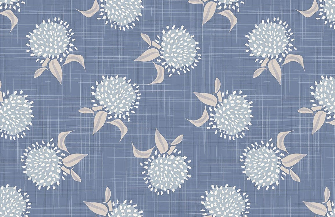 Elegant Blue Floral Pattern Wallpaper with White and Beige Accents
