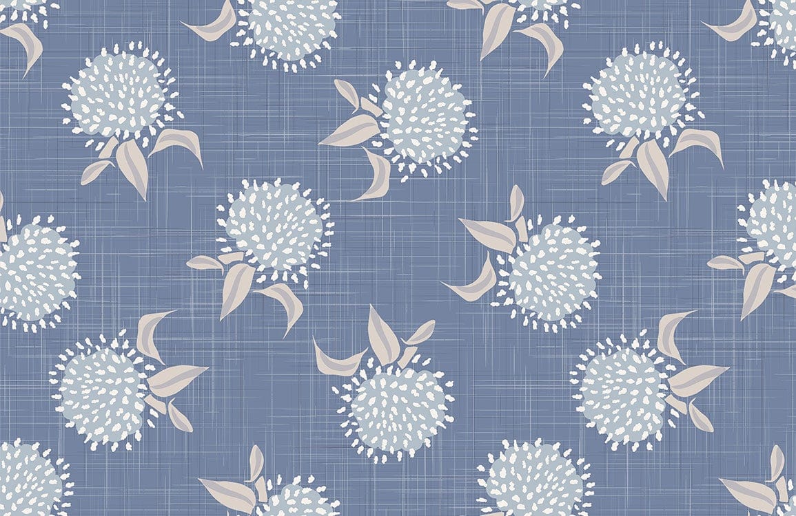 Elegant Blue Floral Pattern Wallpaper with White and Beige Accents