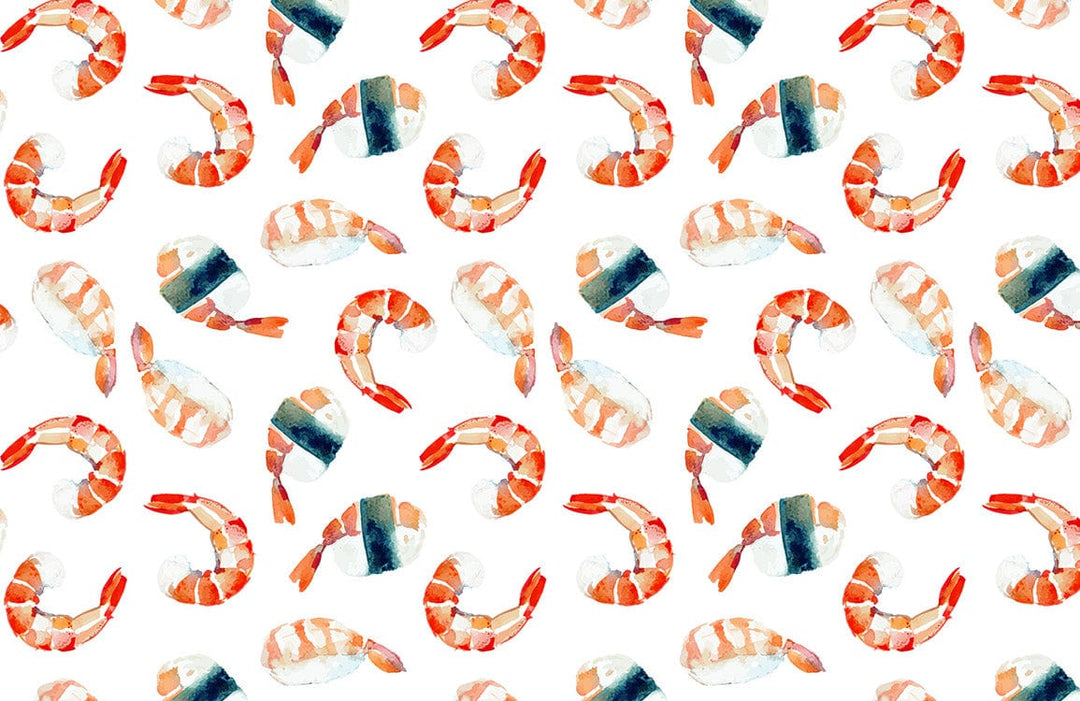 Vibrant Watercolour Seafood Pattern Wallpaper in Orange and White Nautical Design