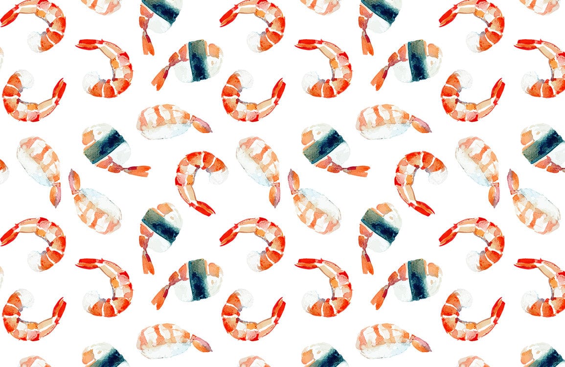 Vibrant Watercolour Seafood Pattern Wallpaper in Orange and White Nautical Design