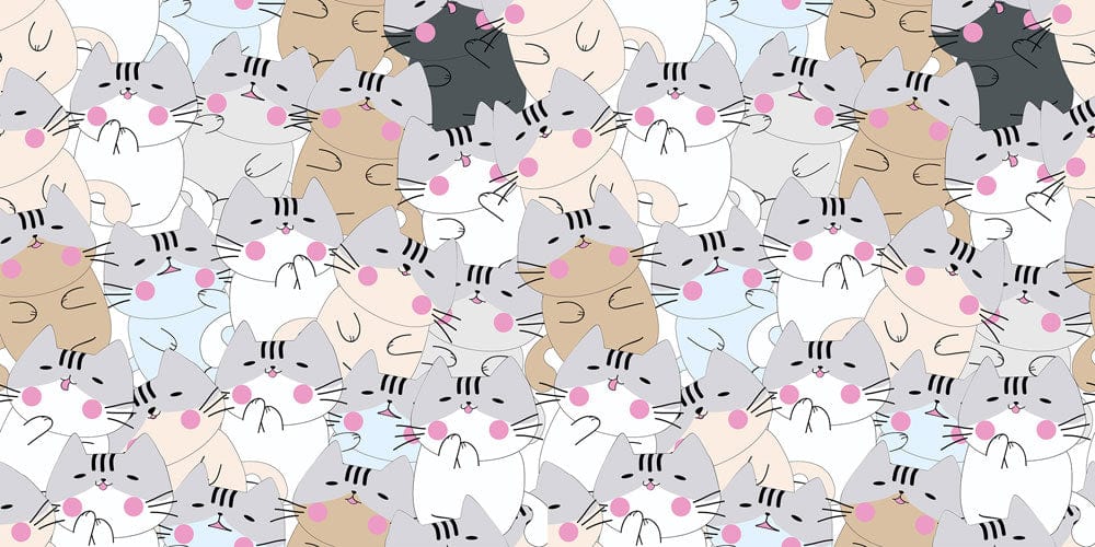 Charming Cartoon Cats Pastel Palette Whimsical Kids Room Mural Wallpaper