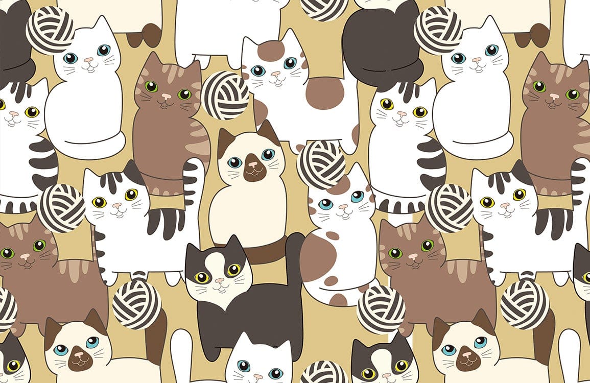 Charming Multicolour Cats Playful Patterned Wallpaper: Whimsical Feline Design Delight
