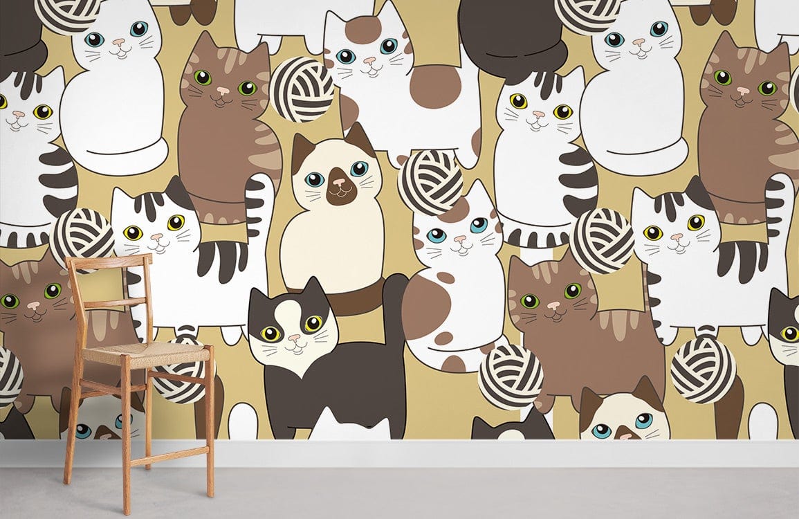 Siamese Cat Pattern Mural Wallpaper Room