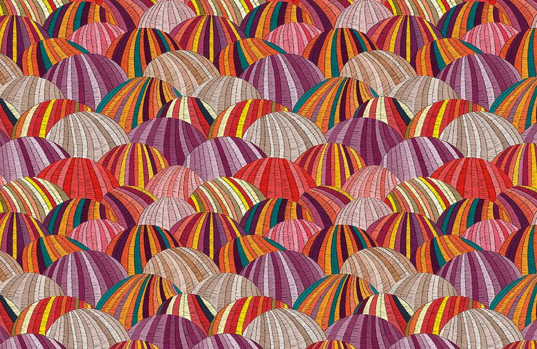 Vibrant Multi-Coloured Geometric Striped Dome Pattern Mural Wallpaper Design