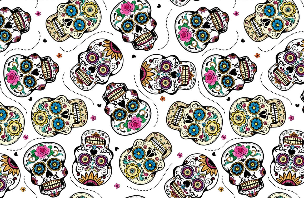 Colourful Day of the Dead Sugar Skulls Pattern Wallpaper Mural