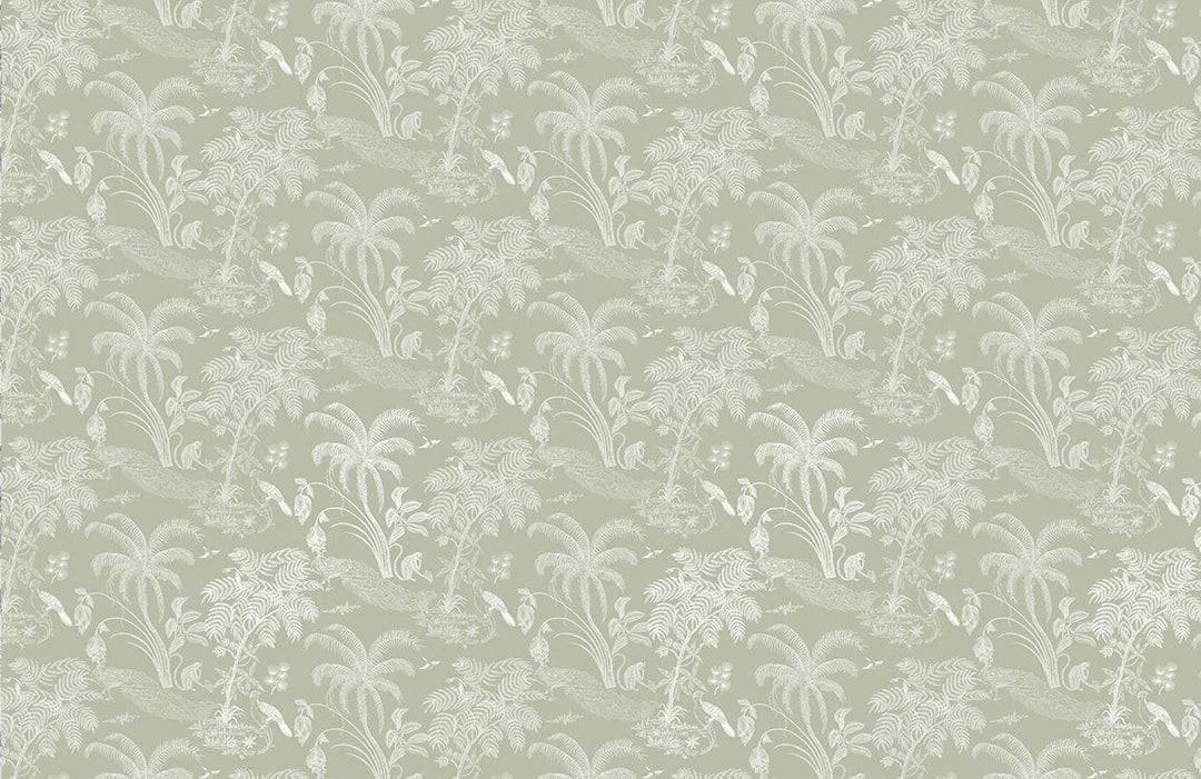 Elegant Sage Green Tropical Jungle Pattern Wallpaper for Sophisticated Interiors