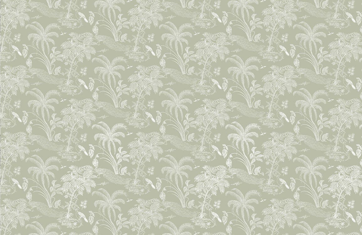 Elegant Sage Green Tropical Jungle Pattern Wallpaper for Sophisticated Interiors
