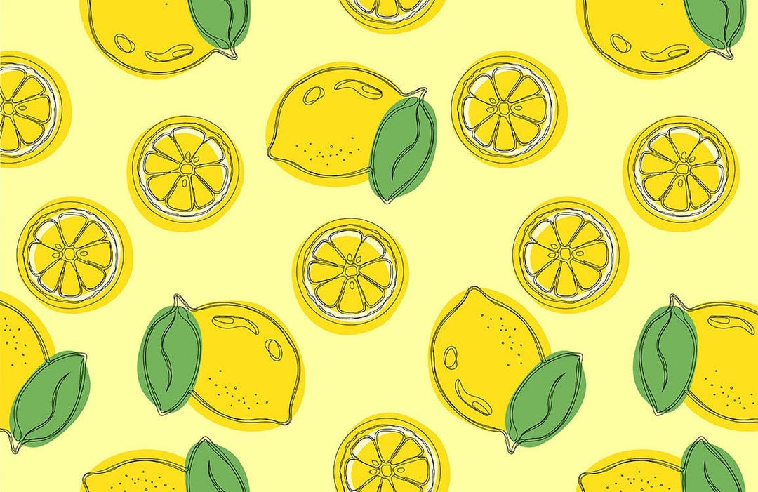 Lively Yellow Lemons and Leaves Repeat Pattern Wallpaper Mural Décor