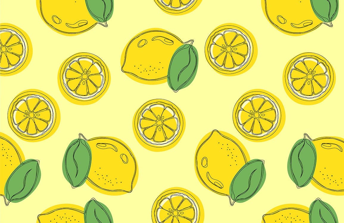 Lively Yellow Lemons and Leaves Repeat Pattern Wallpaper Mural Décor
