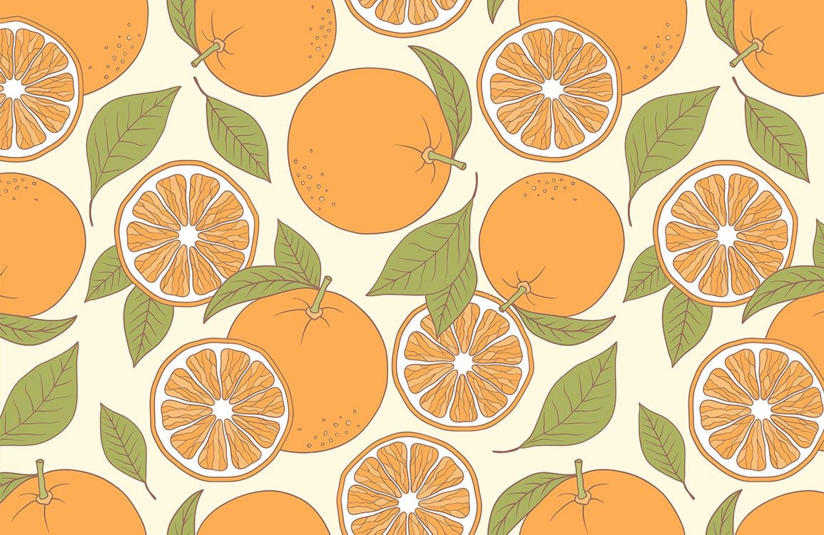 Vibrant Citrus Delight Orange and Green Patterned Wallpaper - Nature Inspired Decor