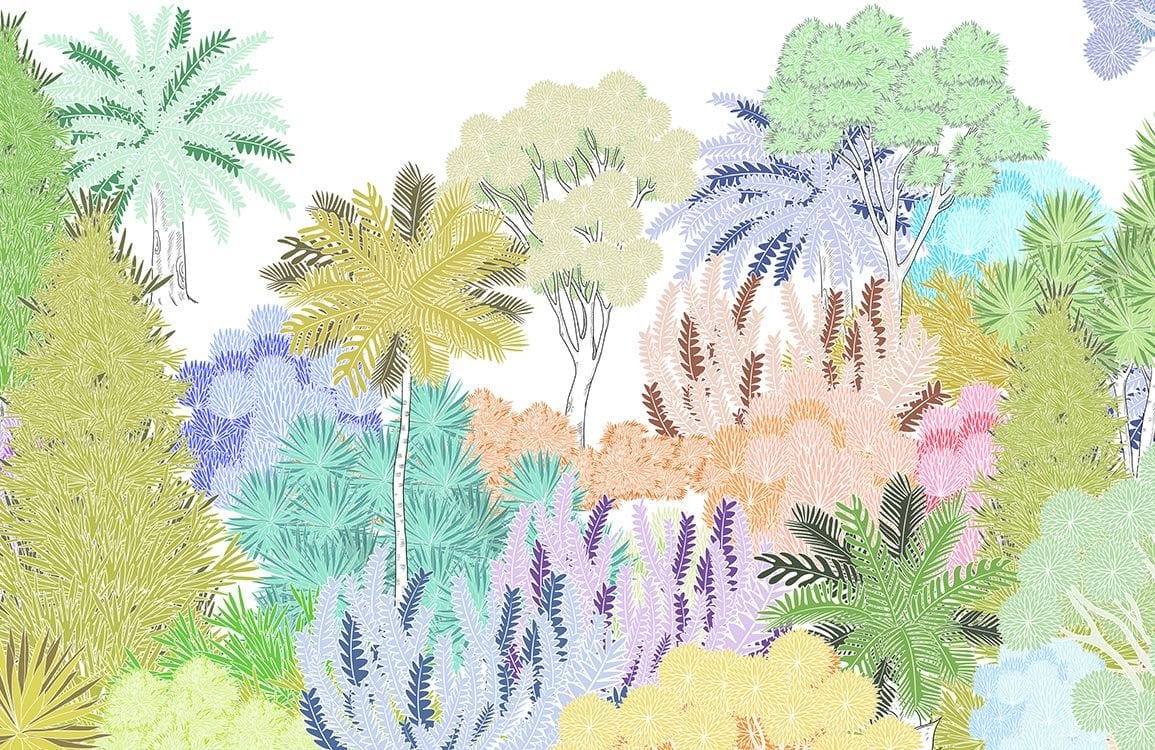 Colourful Pastel Tropical Jungle Mural Wallpaper - Vibrant Nature-Inspired Design