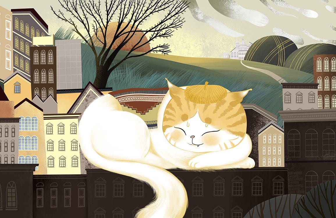Charming Feline Autumn Landscape Mural Wallpaper in Earthy Tones for Cosy Interiors