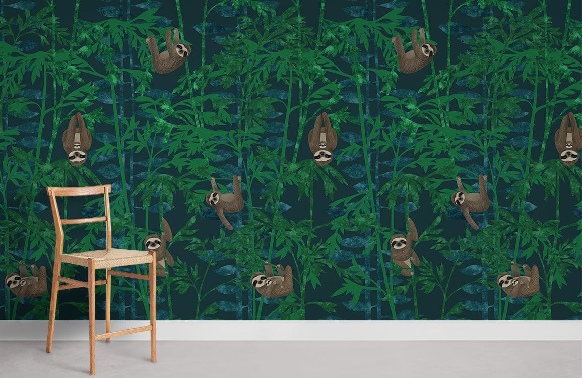 Jungle Sloth Wallpaper Mural Room