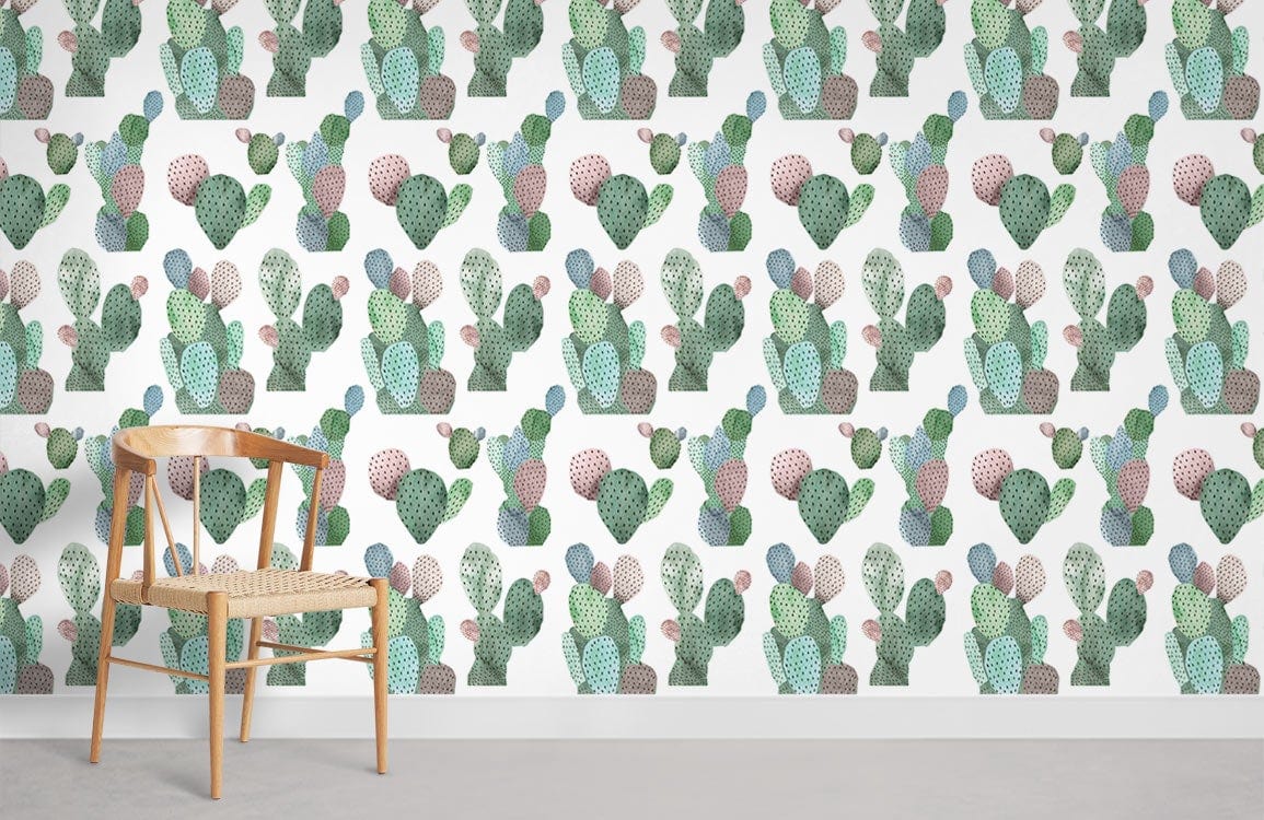 Small Cactus Pattern Mural Wallpaper