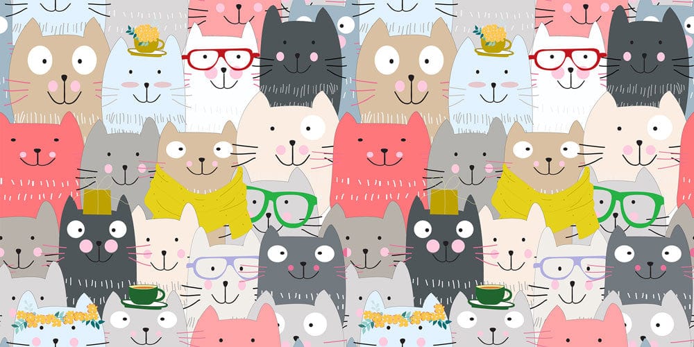 Quirky Multicoloured Cartoon Cat Wallpaper for Playful Children's Room Décor