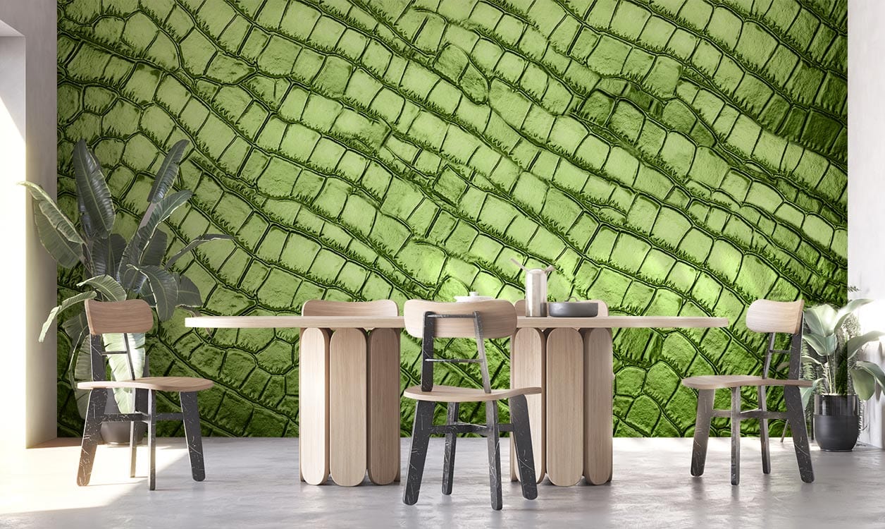 Bright Green Crocodile Skin Wallpaper Mural | Ever Wallpaper UK