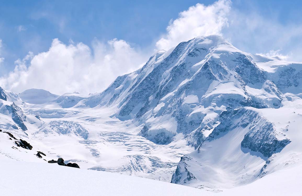 Majestic Snowy Mountain Landscape Mural Wallpaper in Serene Blue Tones