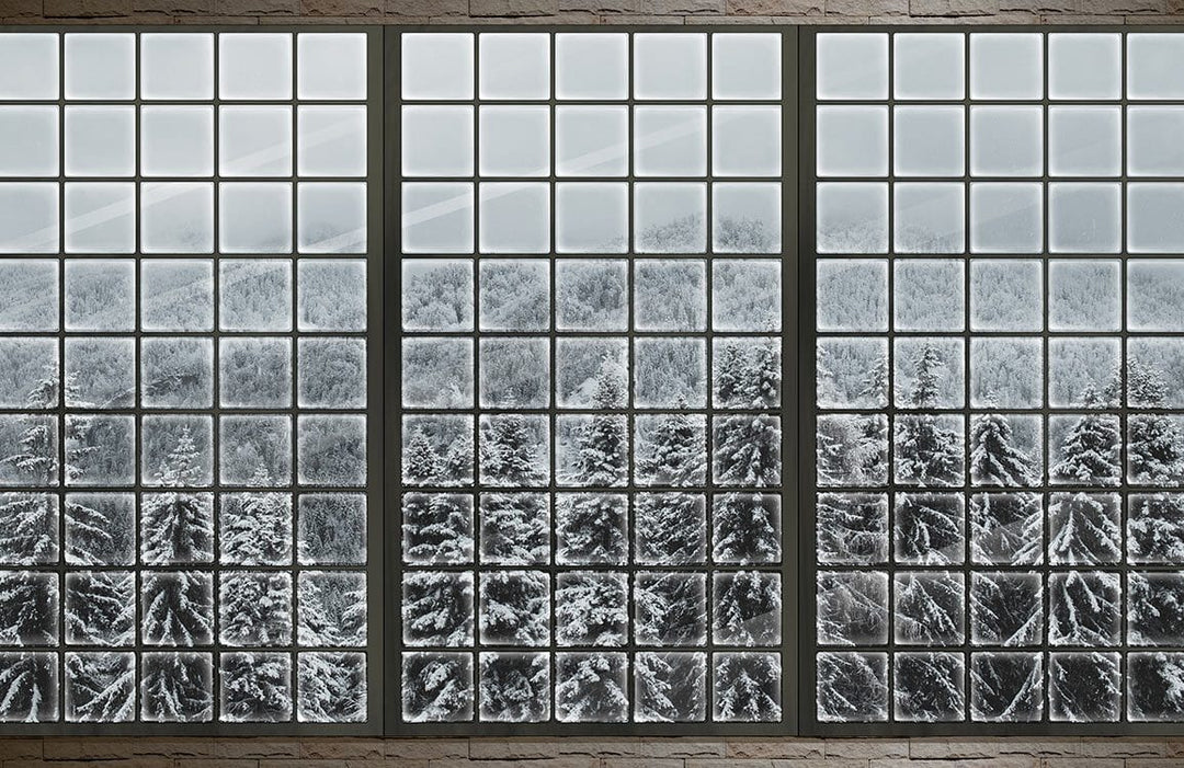 Panoramic Winter Wonderland Mural Wallpaper with Snowy Forest View Design