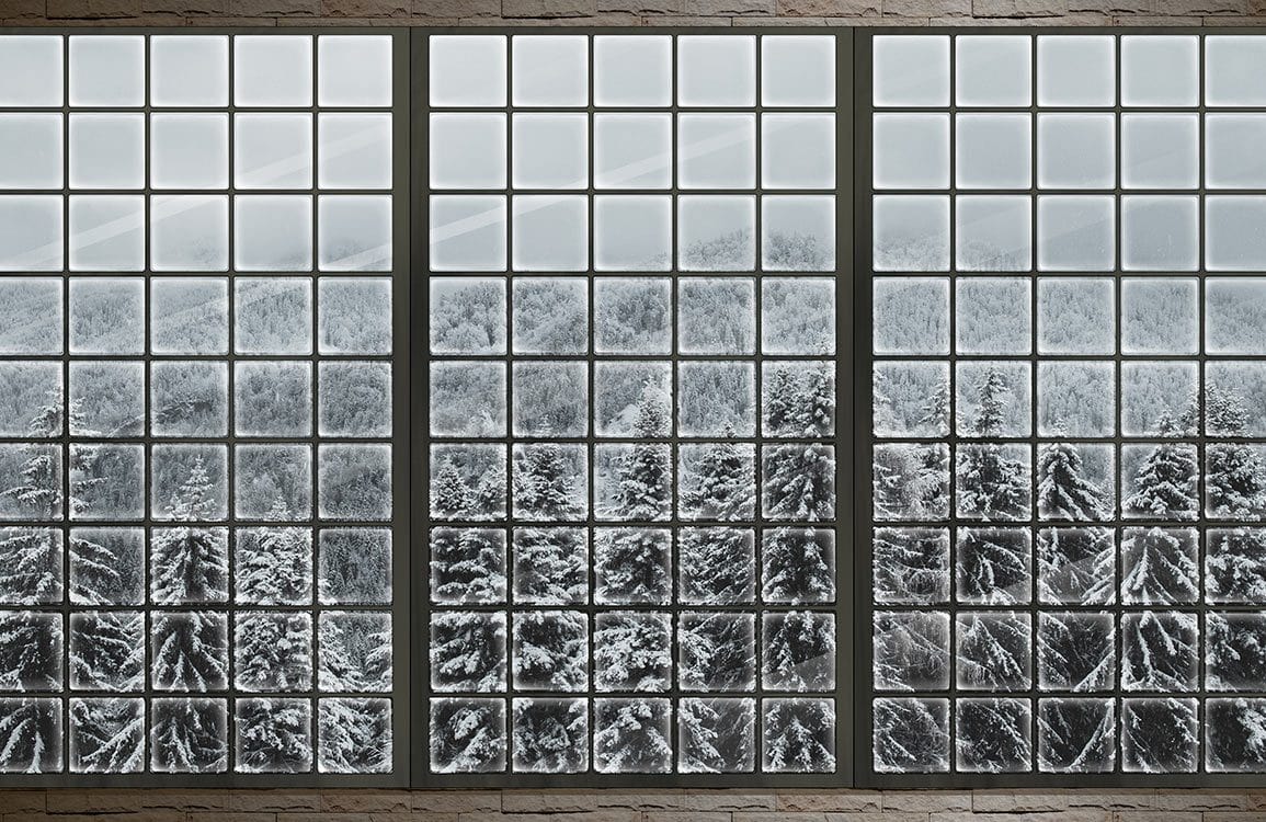 Panoramic Winter Wonderland Mural Wallpaper with Snowy Forest View Design