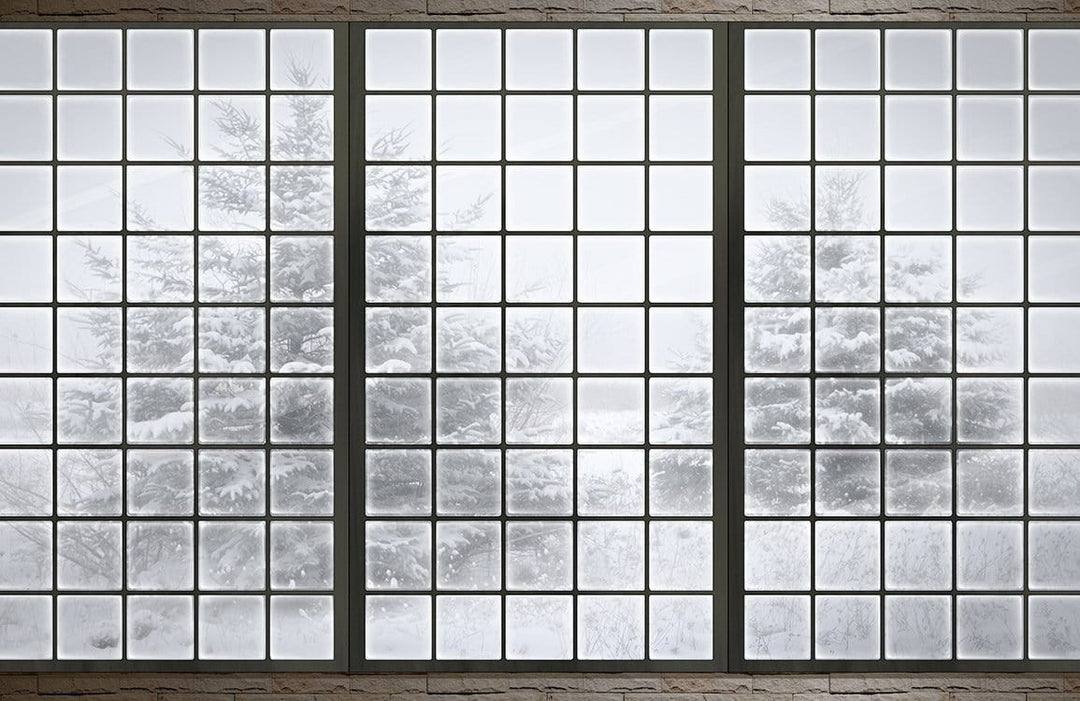 Frosted Winter Window Mural Wallpaper - Tranquil Snowy Landscape Design