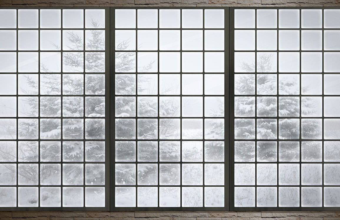 Frosted Winter Window Mural Wallpaper - Tranquil Snowy Landscape Design