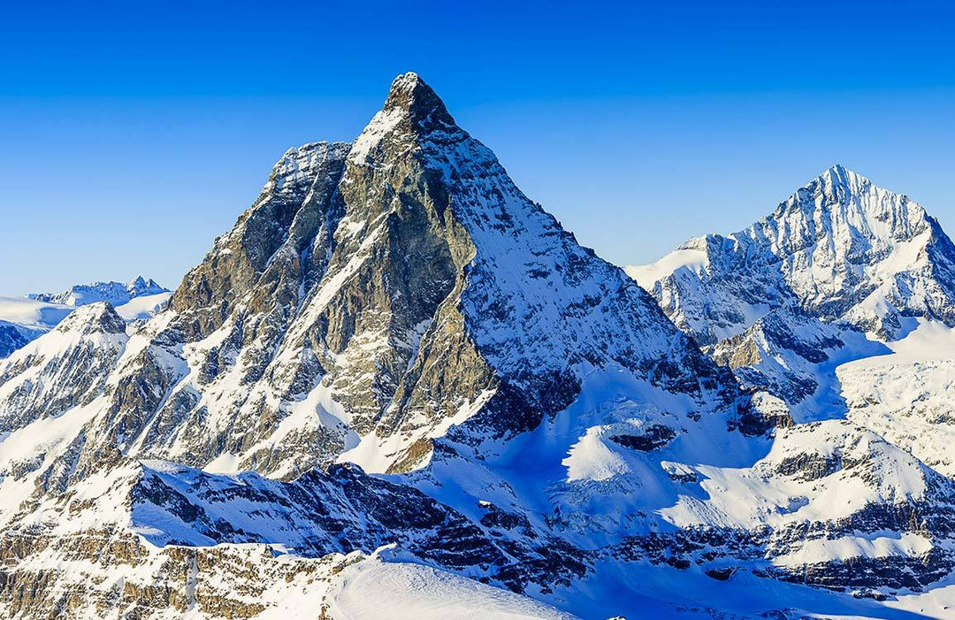 Stunning Alpine Mountain Landscape Mural Wallpaper in Serene Cool Tones