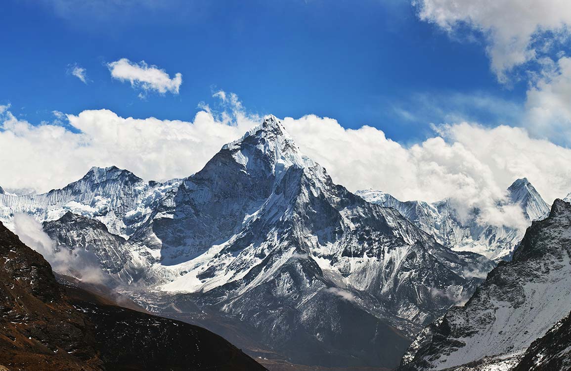 Majestic Snow-Capped Mountain Landscape Photographic Mural Wallpaper in Blue and White