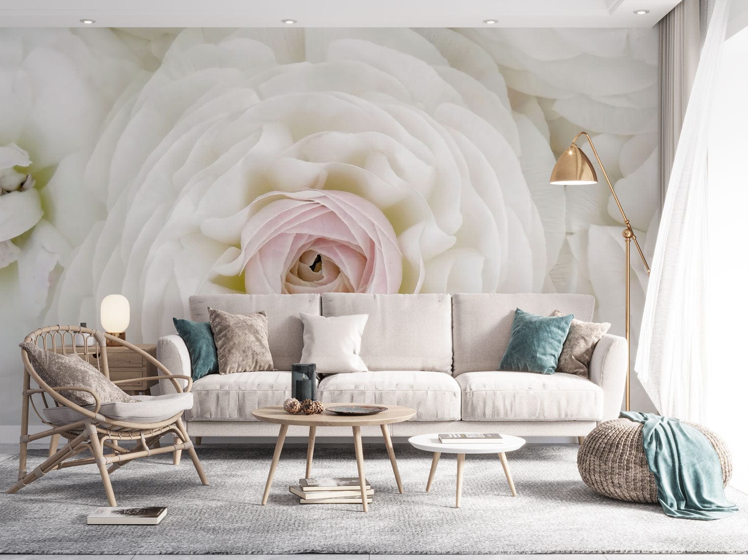Elegant White Rose Floral Pattern Wallpaper for Chic Interior Design