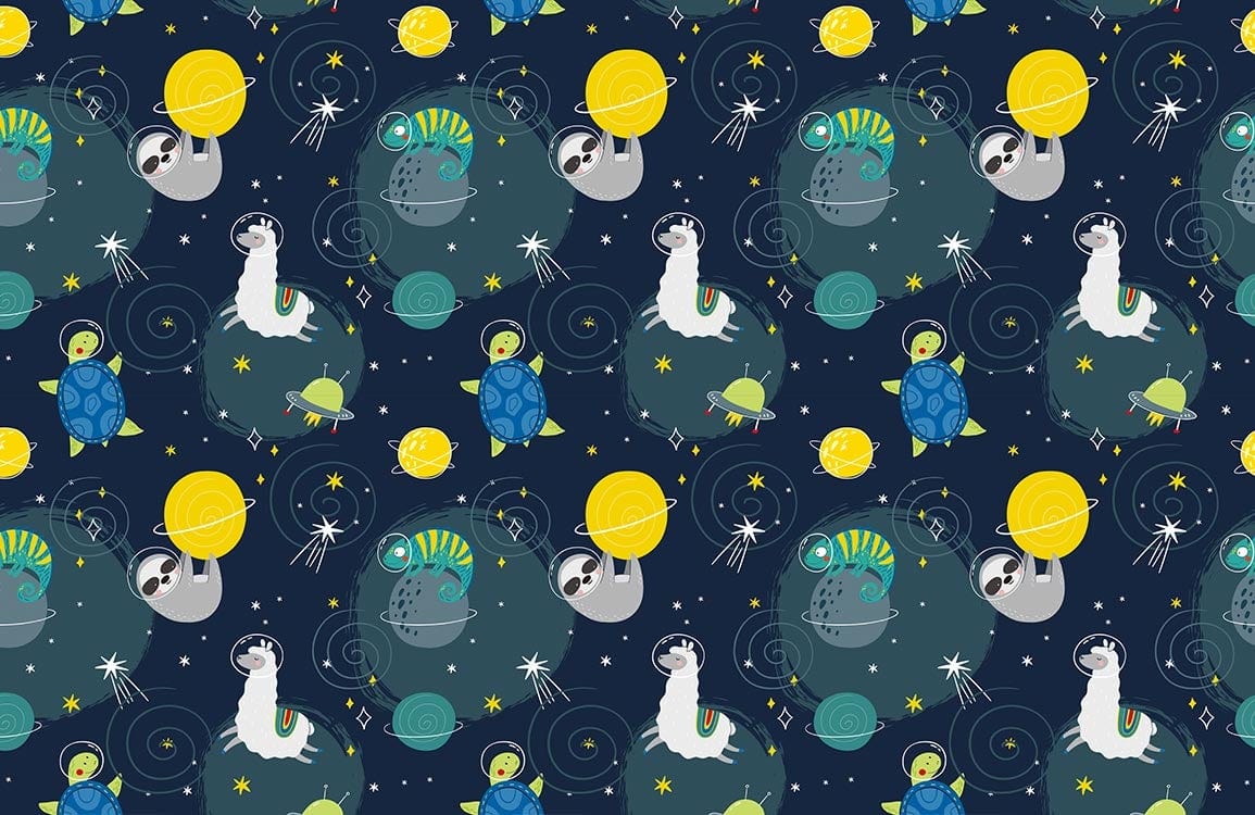 Space Adventure Animals Multicolour Fun Kids Mural Wallpaper Pattern Design