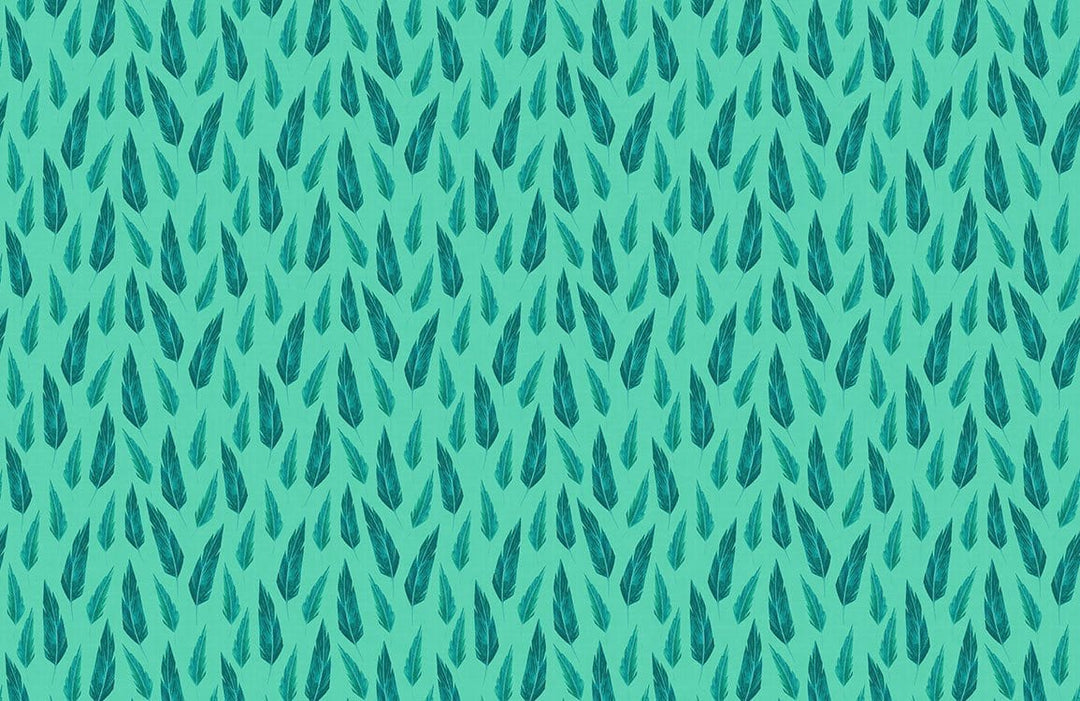Aqua Teal Leaf Pattern Wallpaper - Modern Nature Inspired Interior Design