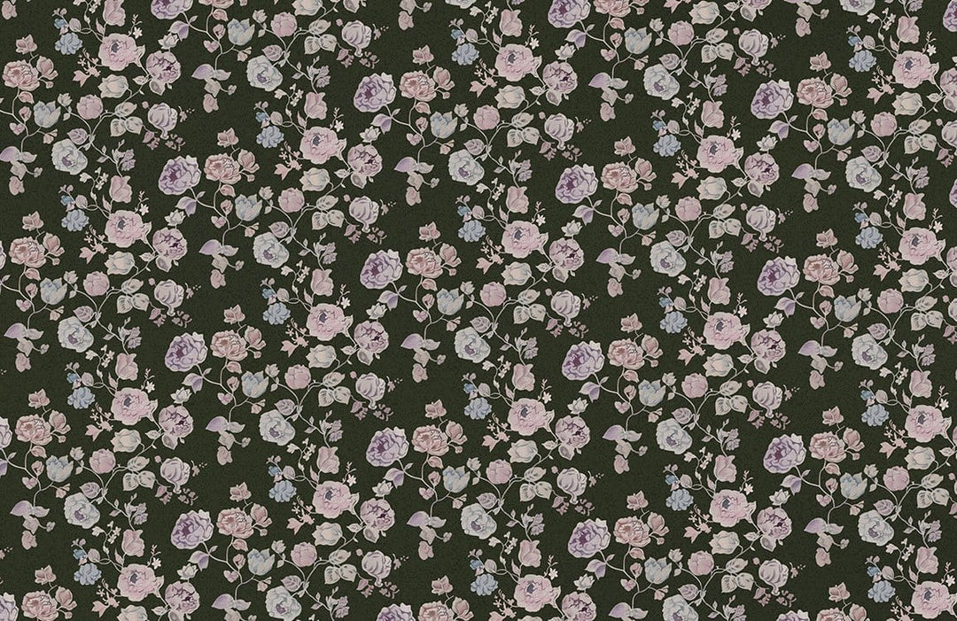 Vintage Floral Elegance Dark Green Romantic Blossom Pattern Wallpaper